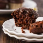 a Double Chocolate Zucchini Muffin broken open