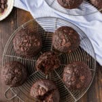 Double Chocolate Zucchini Muffins on wire rack