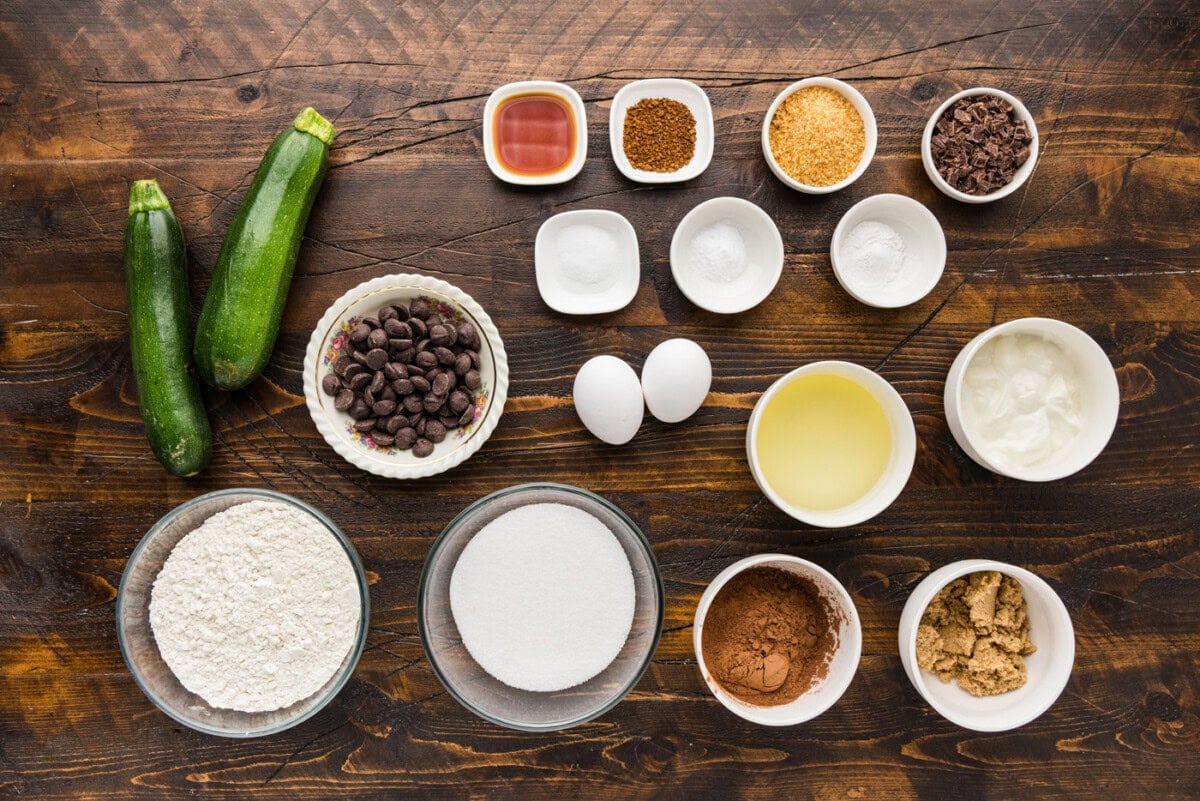 ingredients for Double Chocolate Zucchini Muffins