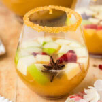 Apple Cider Sangria in a stemless wine glass