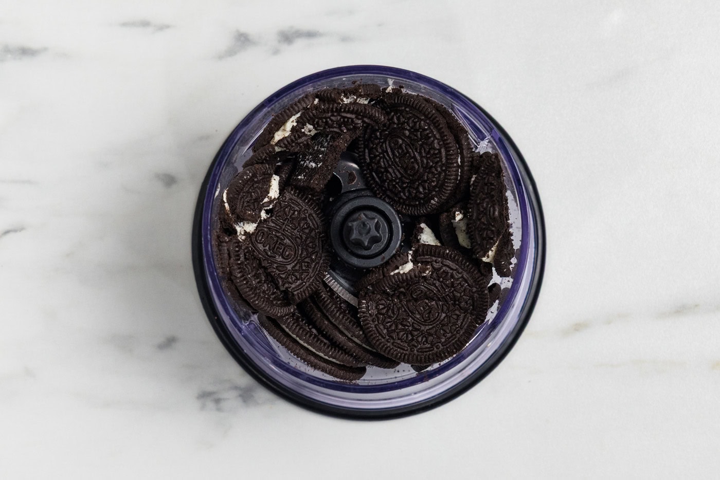 Oreo cookies in a food processor