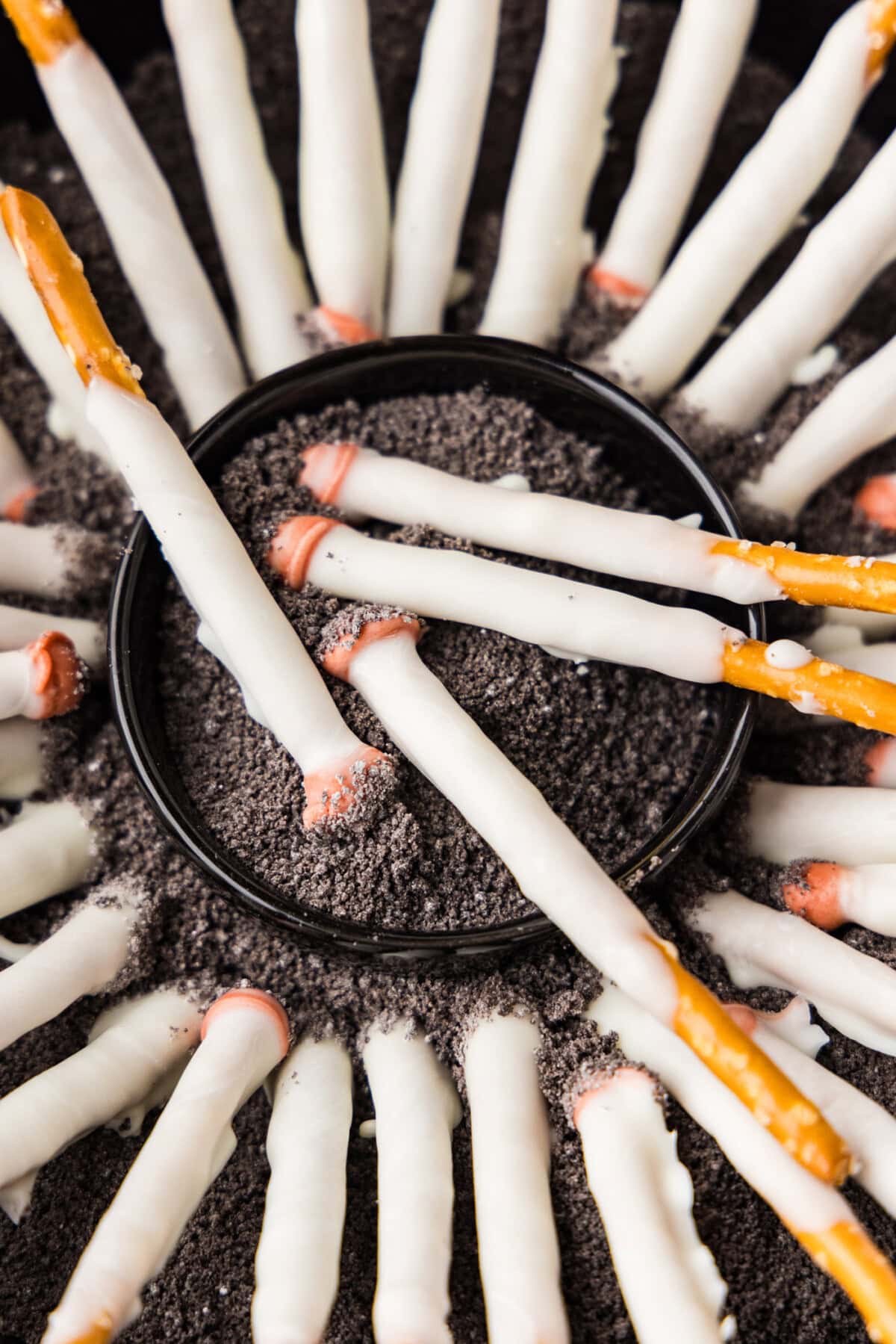 close up of Halloween Cigarette Pretzels