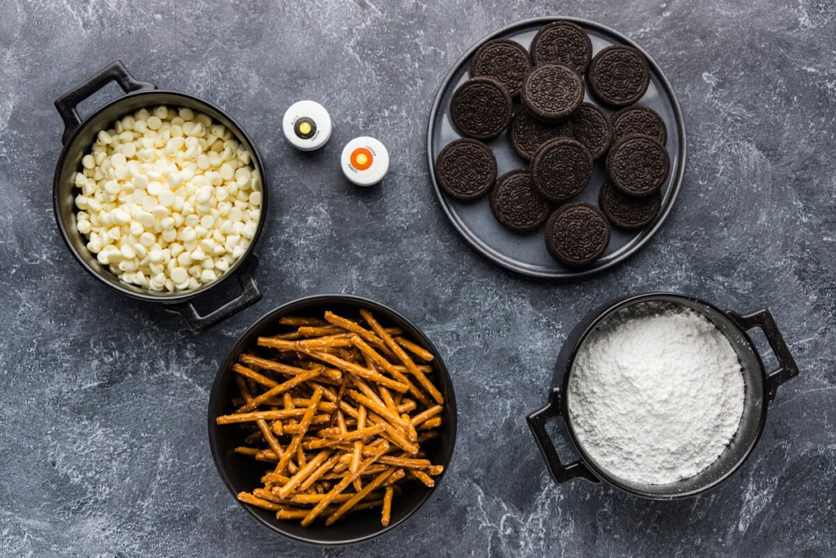 ingredients for Halloween Cigarette Pretzels
