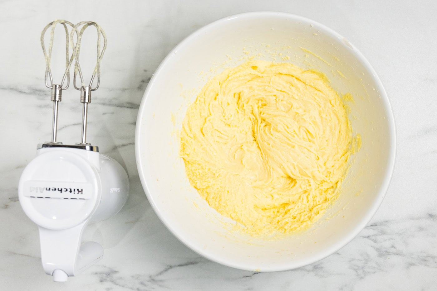 Butter and sugar creamed with a hand mixer until fluffy