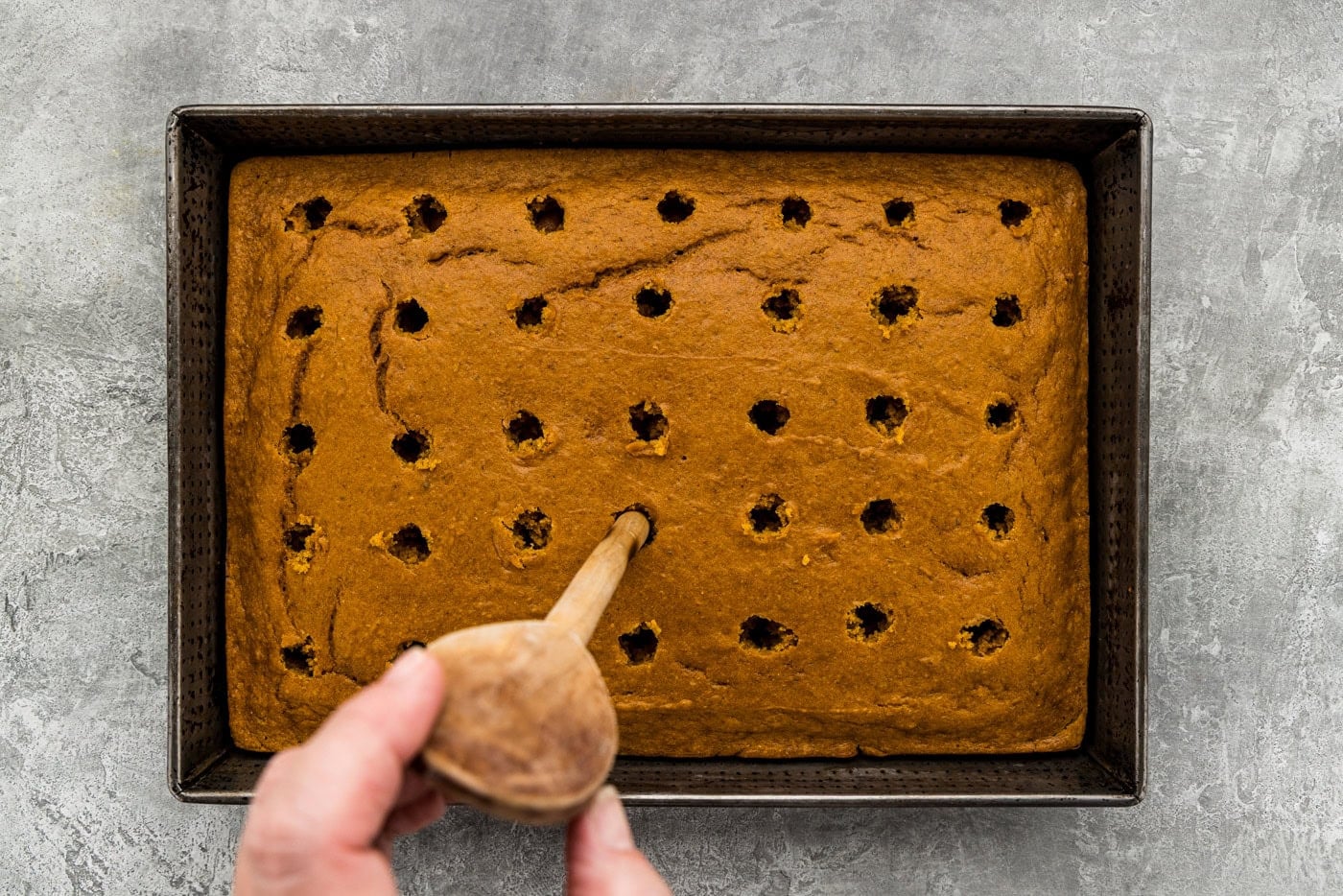 poking holes in baked cake