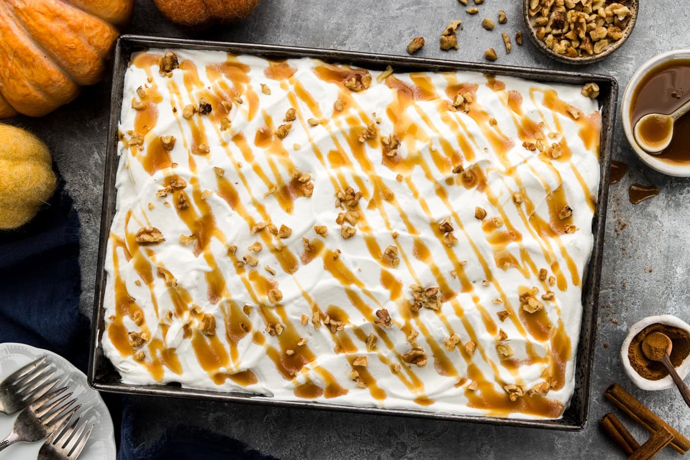cake decorated with caramel drizzle