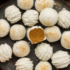 close up of Pumpkin Truffles with one sliced open