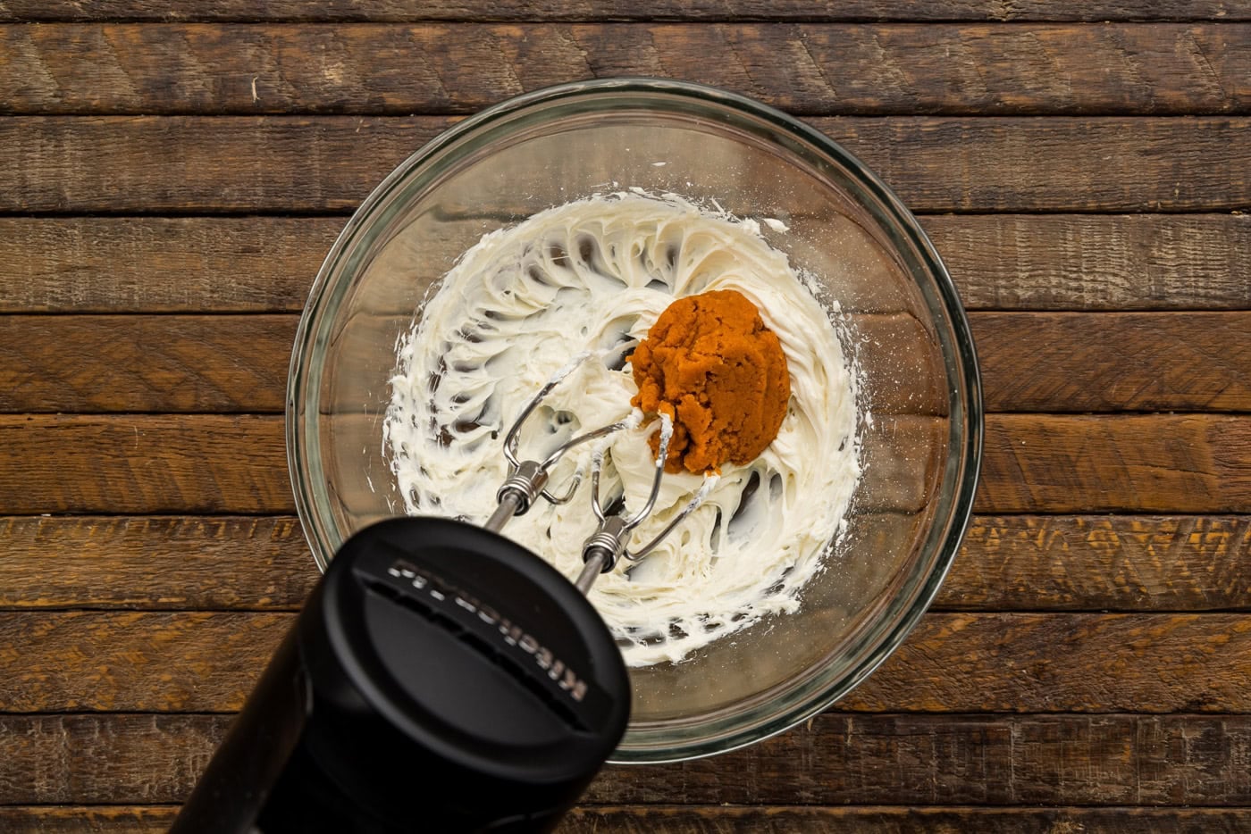 cream cheese and pumpkin in bowl