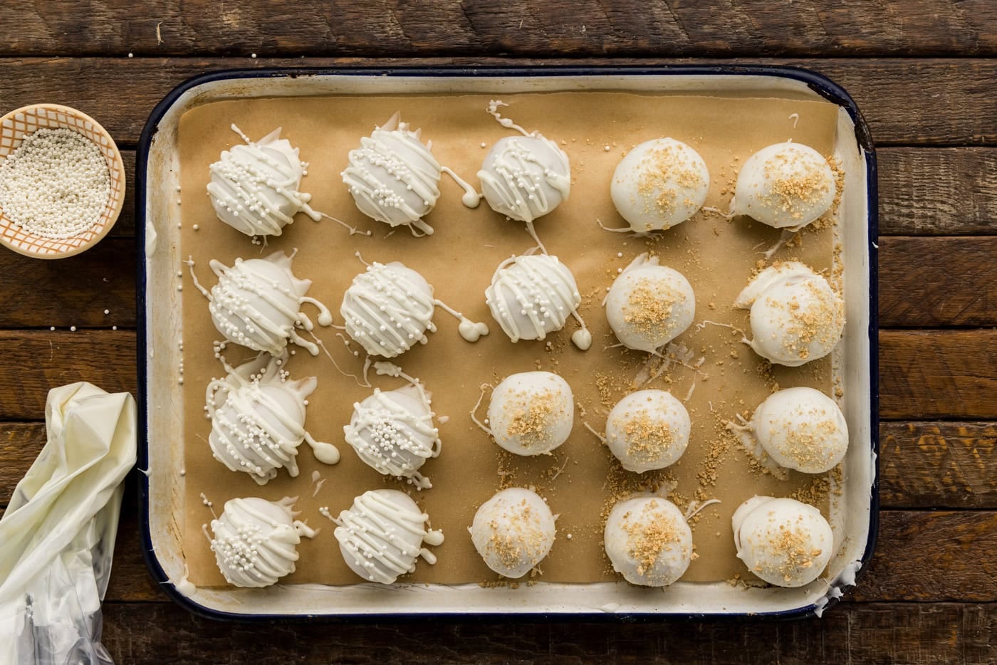 Pumpkin Truffles after being drizzled with white chocolate