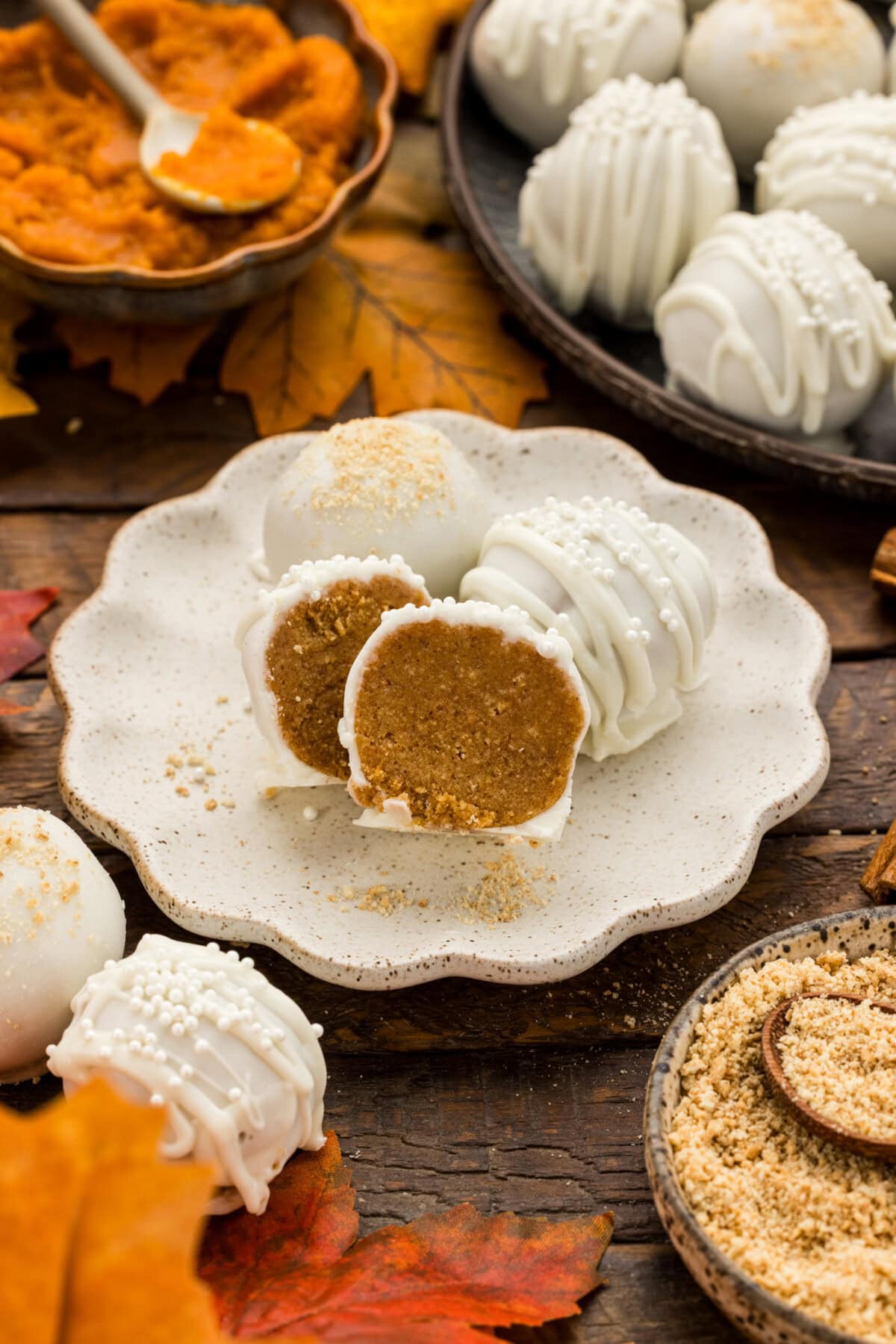 Pumpkin Truffles with one cut open